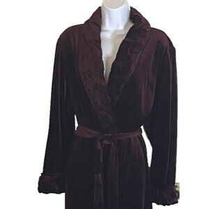 Delicates Women Velour Wrap Robe Size Med Burgundy Basketweave Collar
